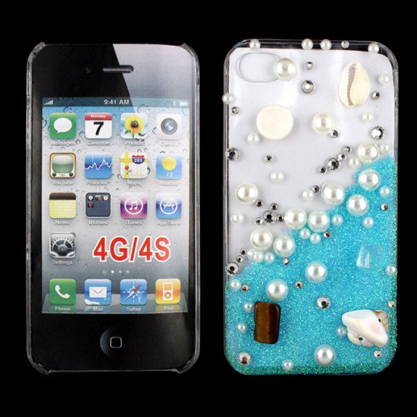 Wholesale iPhone 4S 4 3D Clear Crystal Pearl Diamond Case (Blue)